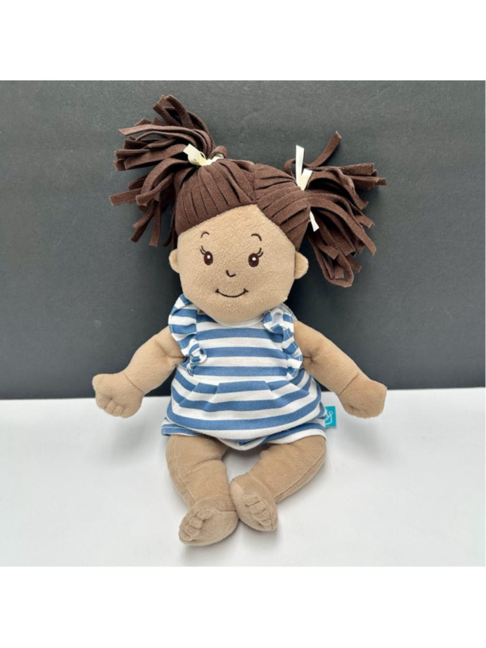 Manhattan Toy Baby Stella Stuffed Doll w/Brown Hair 15” VGUC Soft Play Ragdoll